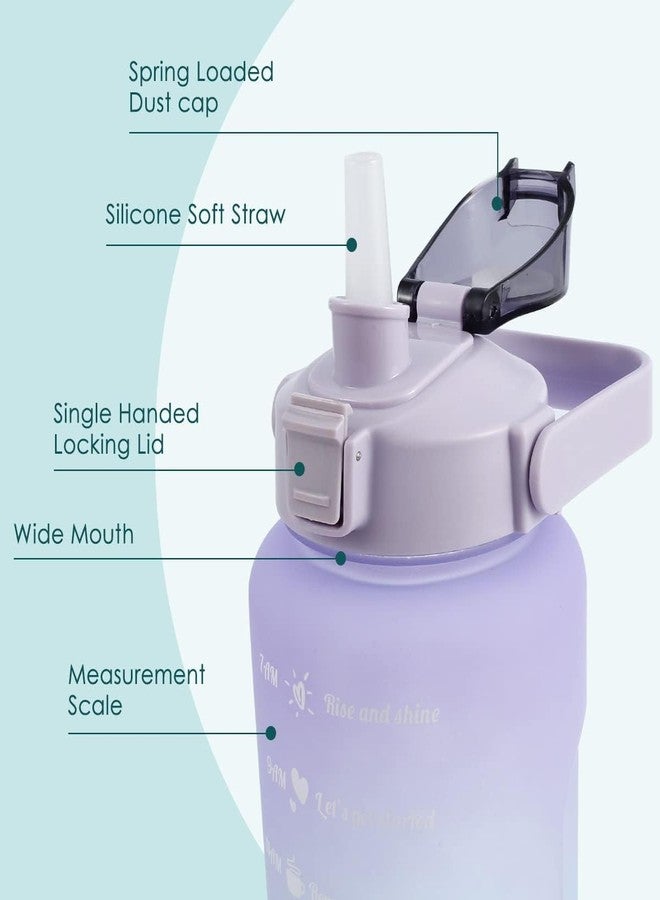 JUGTE Plastic Motivational Water Bottle With Time & Capacity Marker Leakproof Unbreakable Water Bottle For Gym Office Set Of 3 Daily Tracking Time Marks (Purple), 2 Liters - Image 4